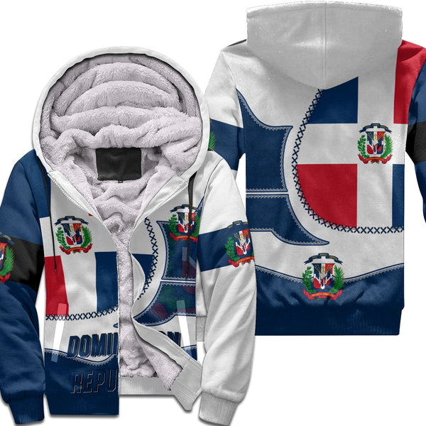 Dominican Republic Sherpa Hoodie Flag & Coat Of Arms Leather Style