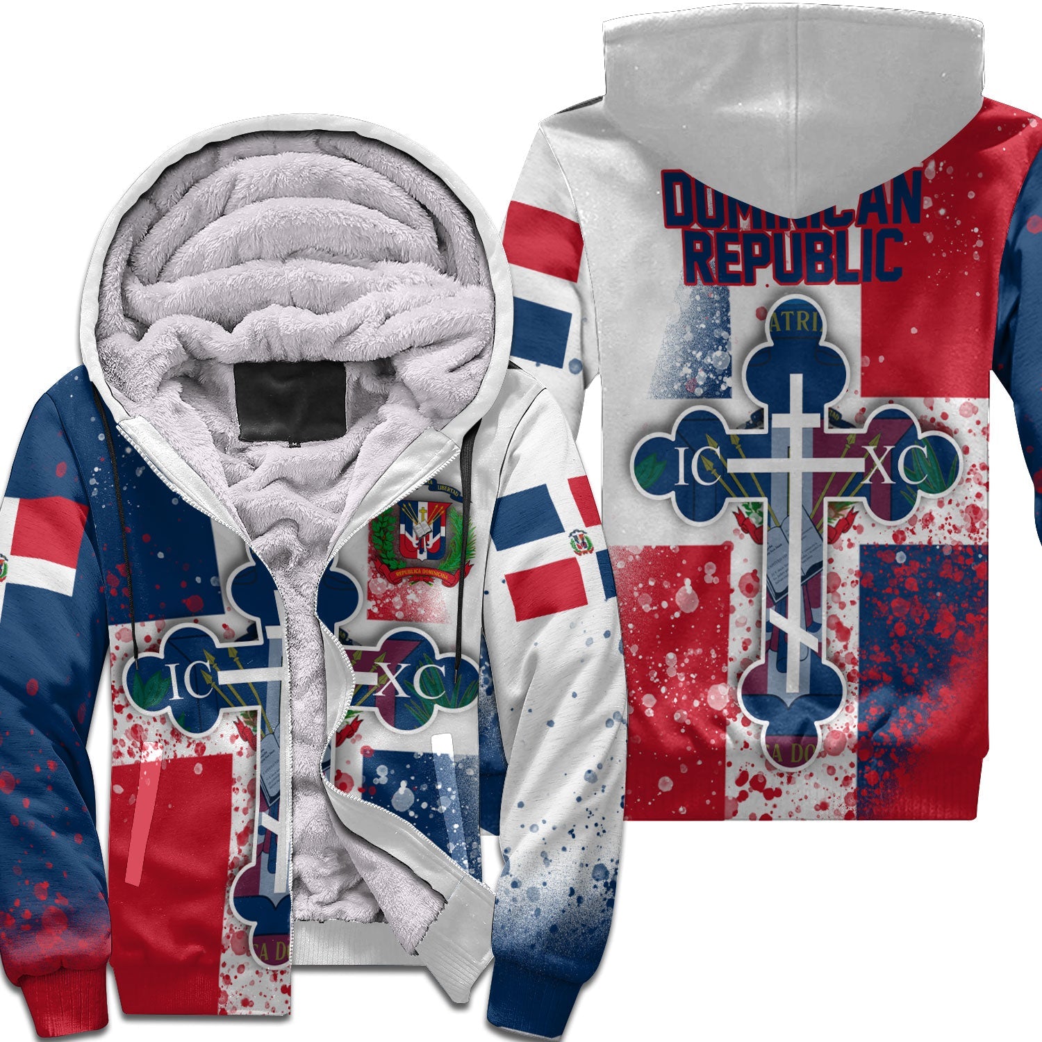 Dominican Republic Sherpa Hoodie Flag & Coat Of Arms Orthodox Style