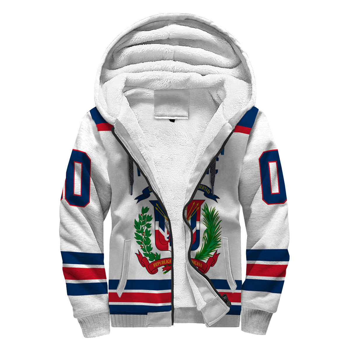 Dominican Republic Sherpa Hoodie Flag & Coat Of Arms Hockey Style