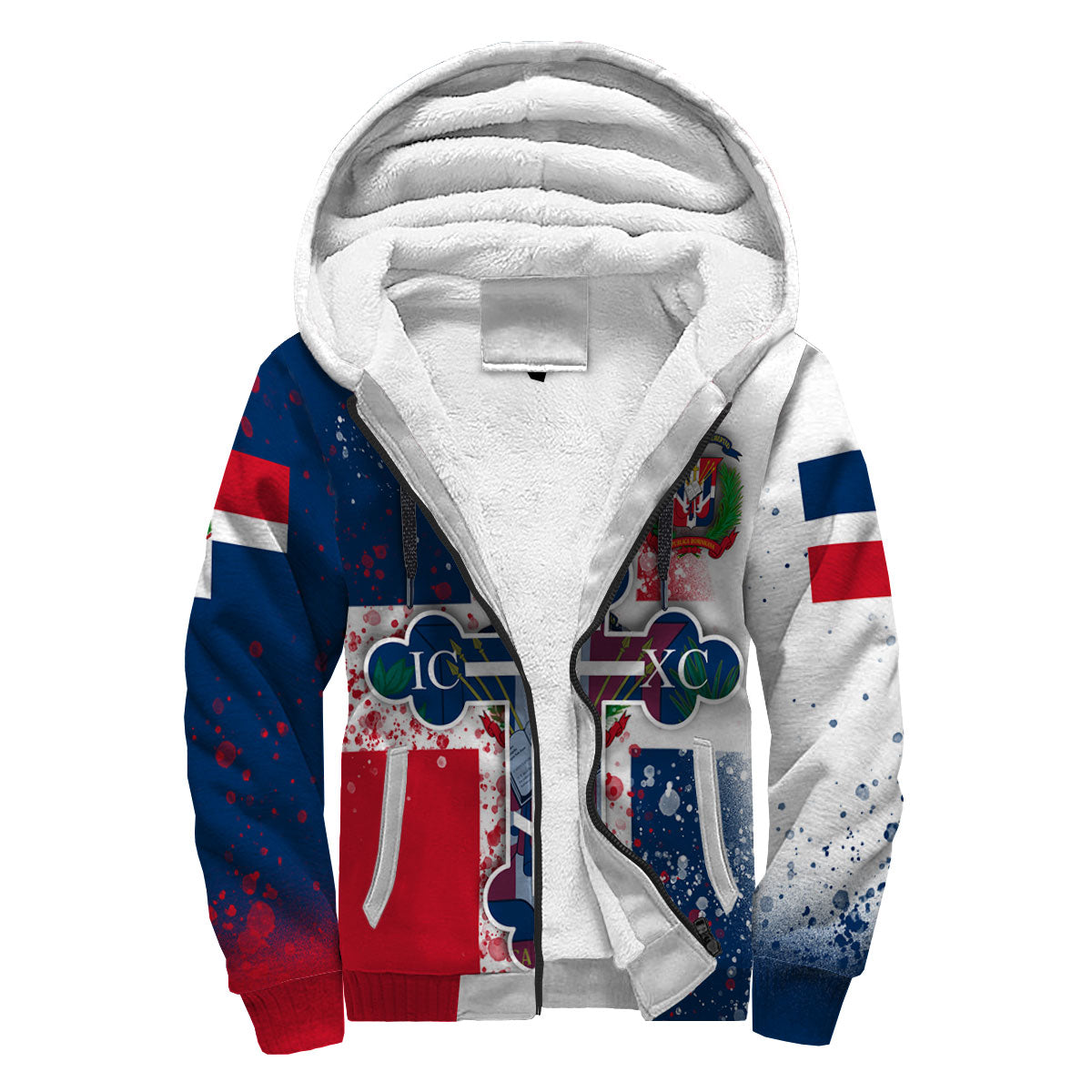 Dominican Republic Sherpa Hoodie Flag & Coat Of Arms Orthodox Style