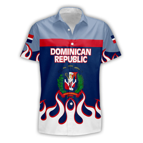 Dominican Republic Short Sleeve Shirt Flag & Coat Of Arms Fire Hockey Style