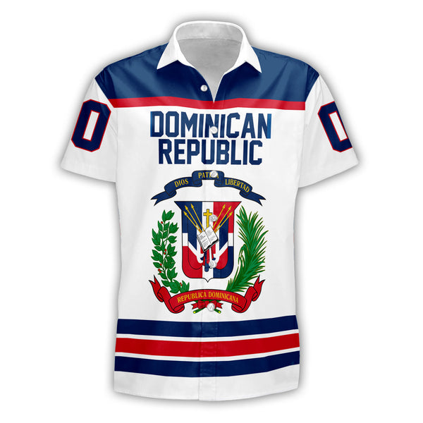 Dominican Republic Short Sleeve Shirt Flag & Coat Of Arms Hockey Style