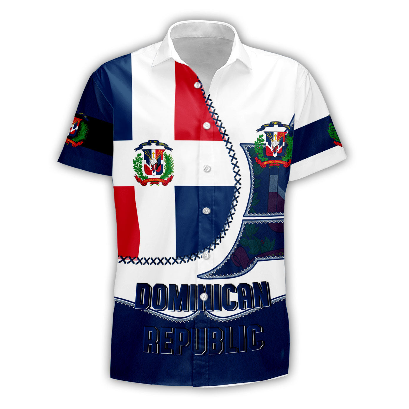 Dominican Republic Short Sleeve Shirt Flag & Coat Of Arms Leather Style