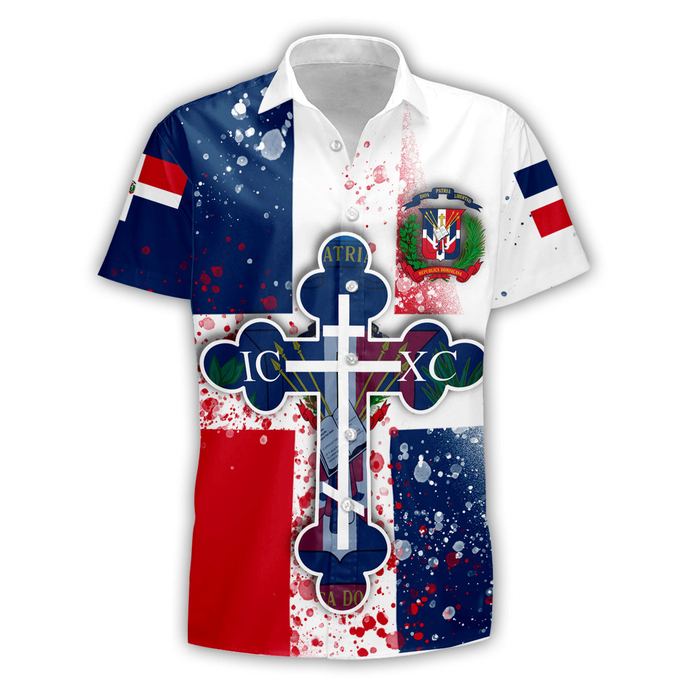 Dominican Republic Short Sleeve Shirt Flag & Coat Of Arms Orthodox Style