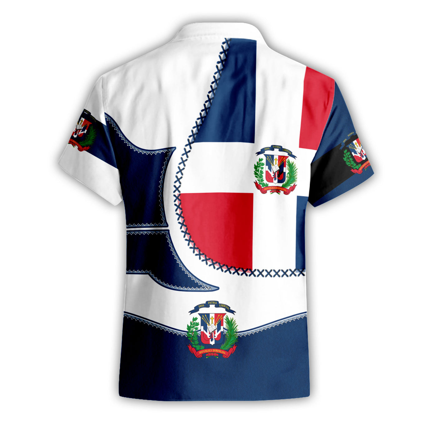 Dominican Republic Short Sleeve Shirt Flag & Coat Of Arms Leather Style