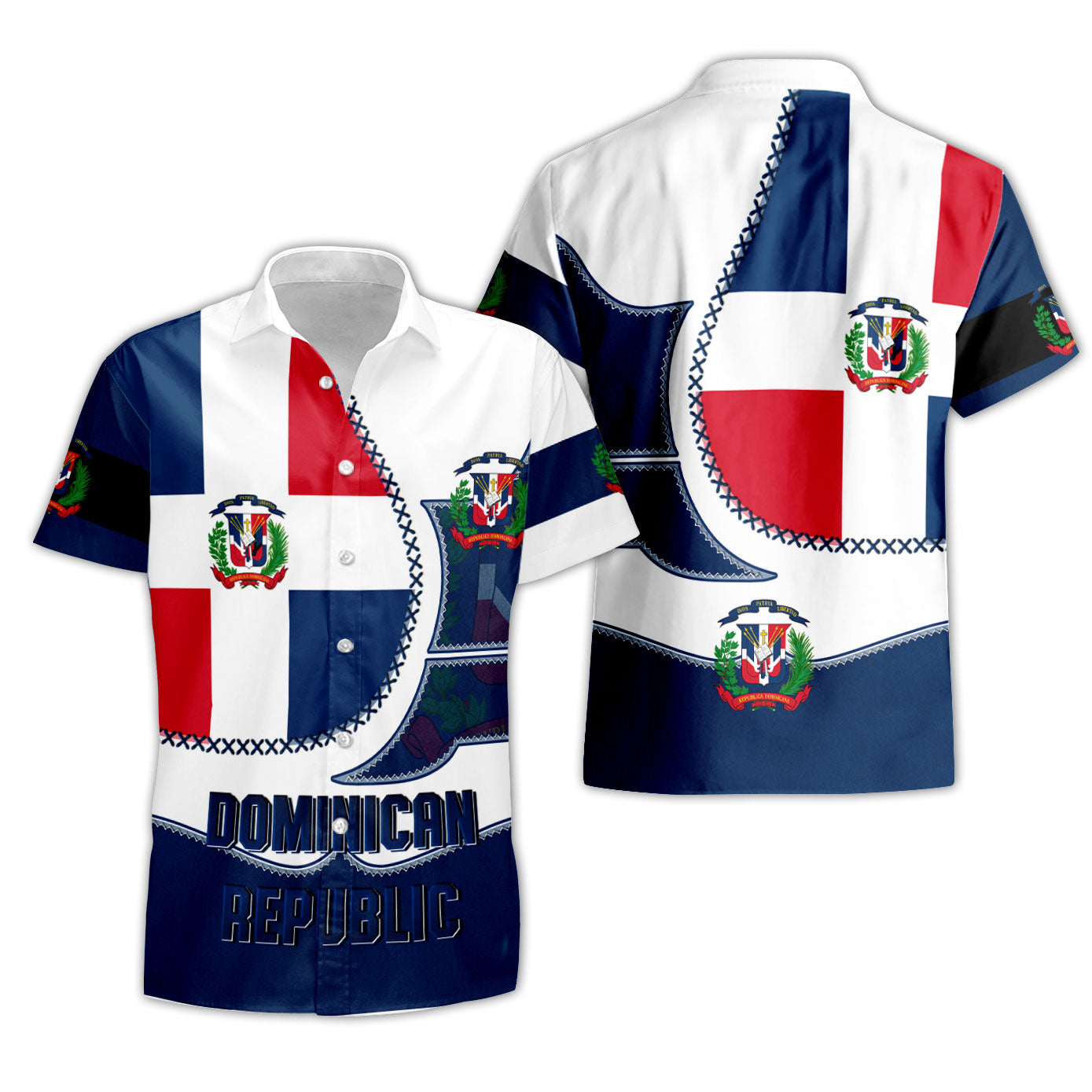 Dominican Republic Short Sleeve Shirt Flag & Coat Of Arms Leather Style