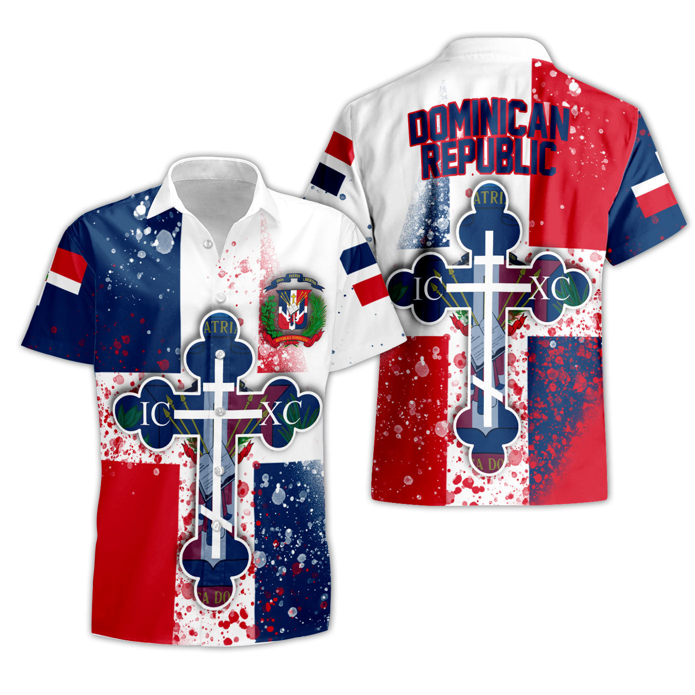 Dominican Republic Short Sleeve Shirt Flag & Coat Of Arms Orthodox Style