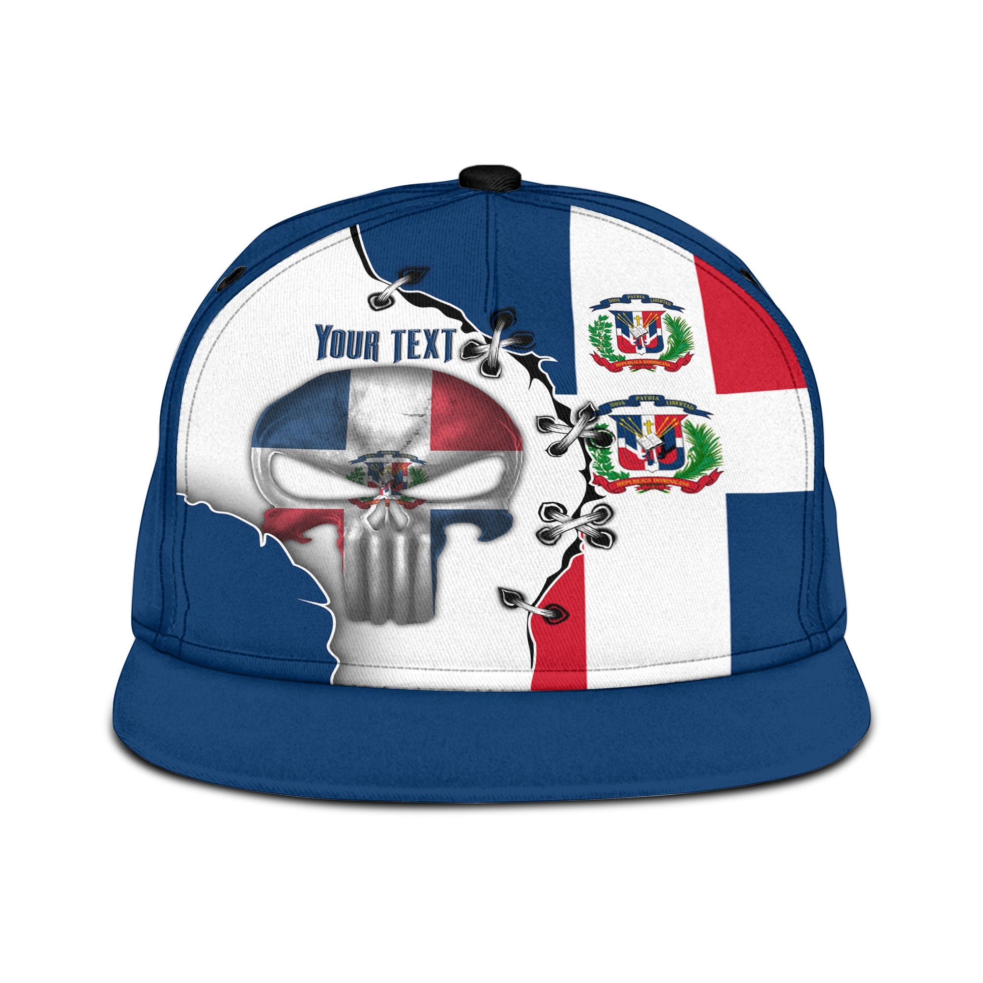 Dominican Republic Snapback Hat Flag & Coat Of Arms Skull Style