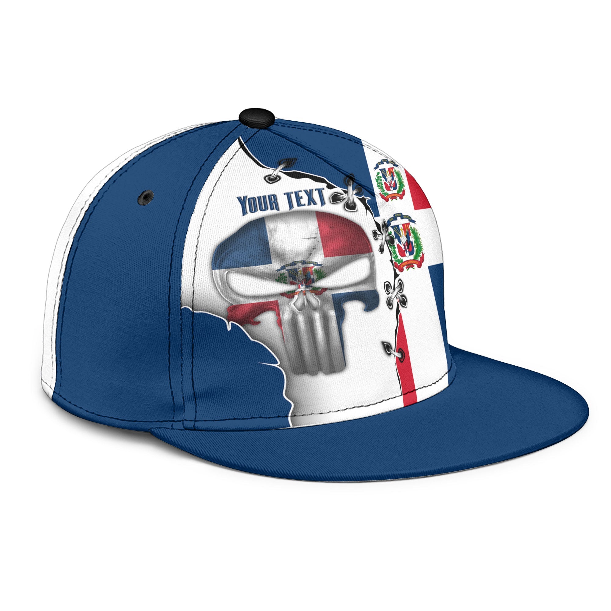 Dominican Republic Snapback Hat Flag & Coat Of Arms Skull Style