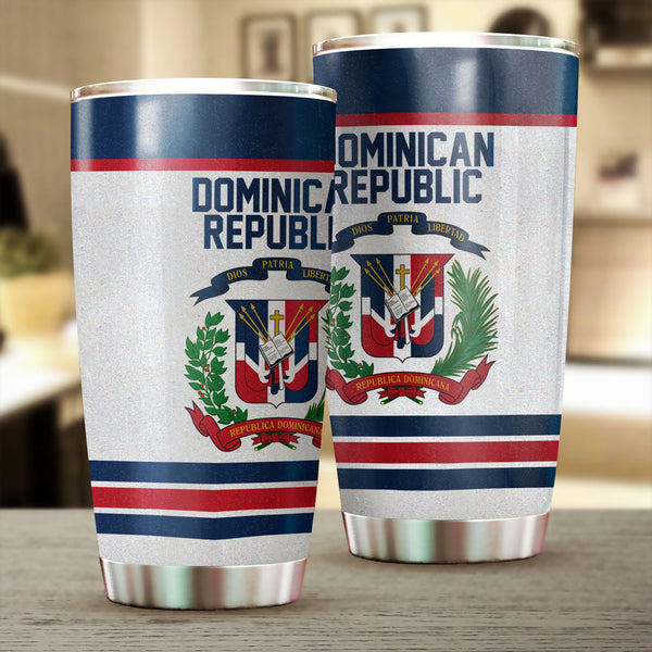 Dominican Republic Stainless Steel Glitter Tumbler Flag & Coat Of Arms Hockey Style