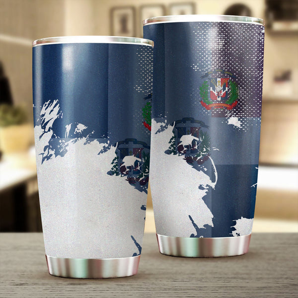 Dominican Republic Stainless Steel Glitter Tumbler Flag & Coat Of Arms Paint Style