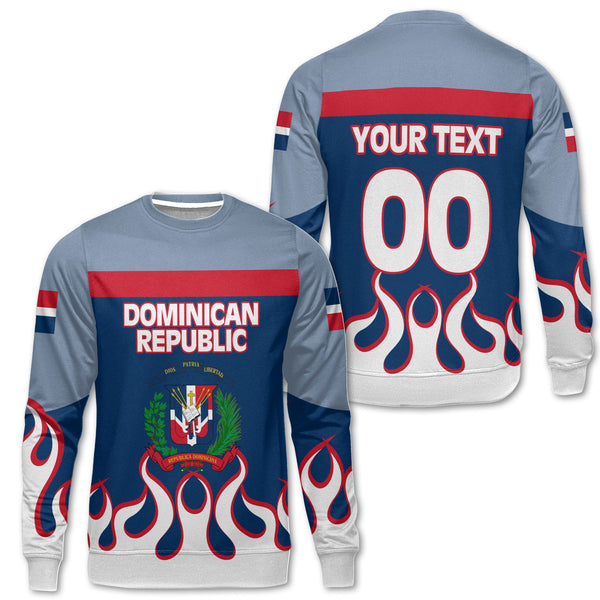 Dominican Republic Sweatshirt Flag & Coat Of Arms Fire Hockey Style