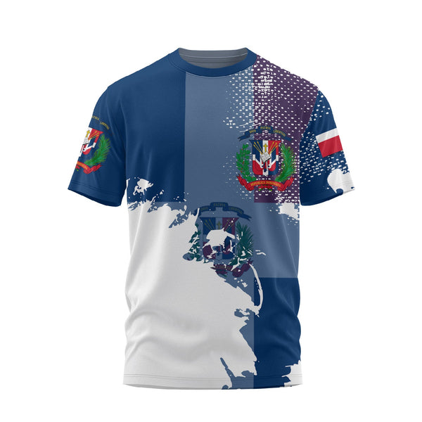 Dominican Republic T Shirt Flag & Coat Of Arms Paint Style