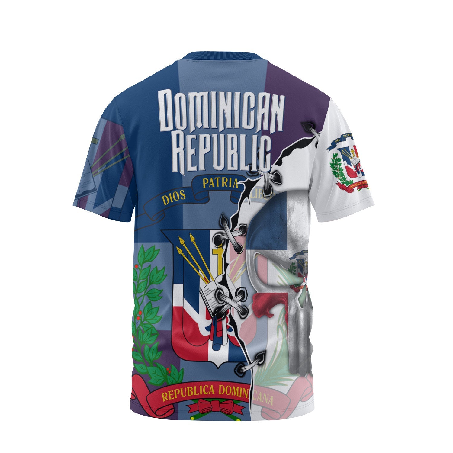 Dominican Republic T Shirt Flag & Coat Of Arms Skull Style