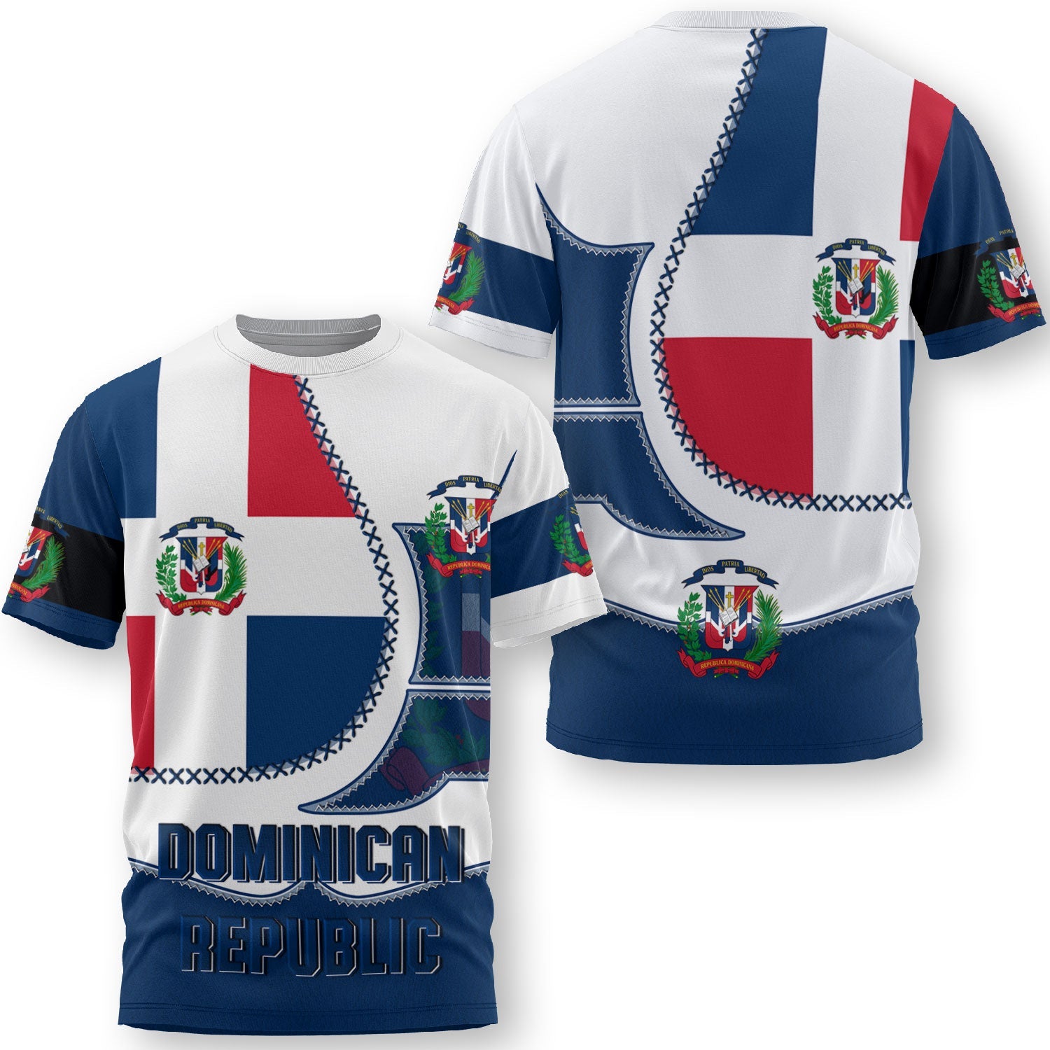 Dominican Republic T Shirt Flag & Coat Of Arms Leather Style