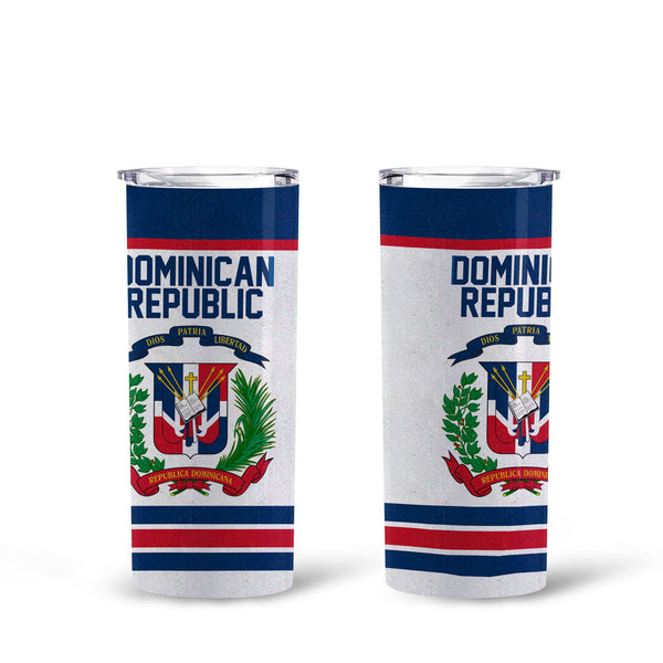 Dominican Republic Tall Glitter Tumbler Flag & Coat Of Arms Hockey Style