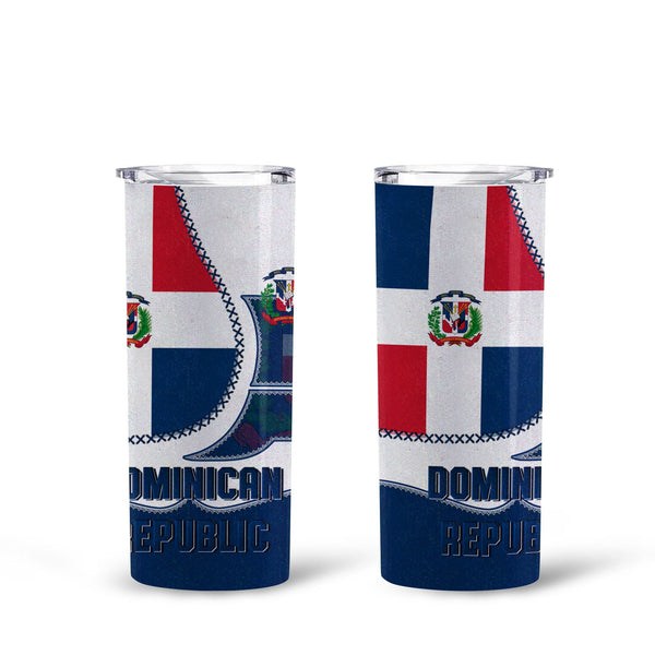 Dominican Republic Tall Glitter Tumbler Flag & Coat Of Arms Leather Style