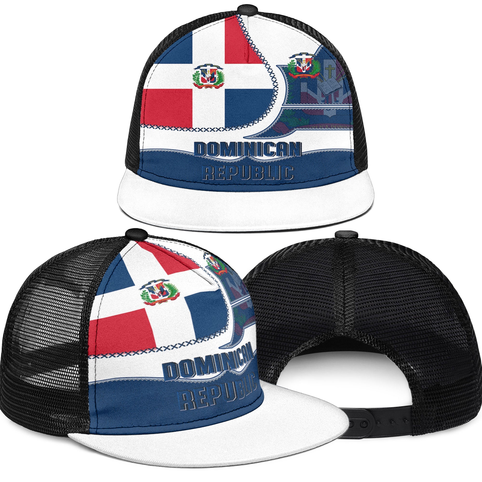 Dominican Republic Trucker Hat Flag & Coat Of Arms Leather Style