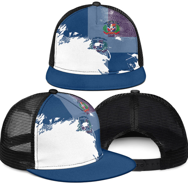 Dominican Republic Trucker Hat Flag & Coat Of Arms Paint Style