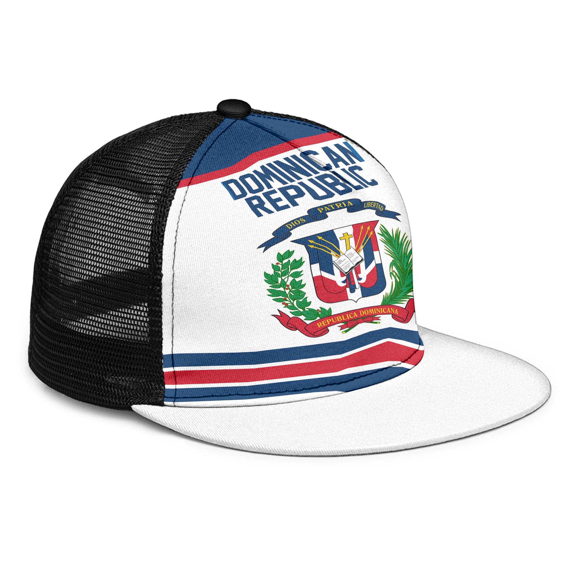 Dominican Republic Trucker Hat Flag & Coat Of Arms Hockey Style