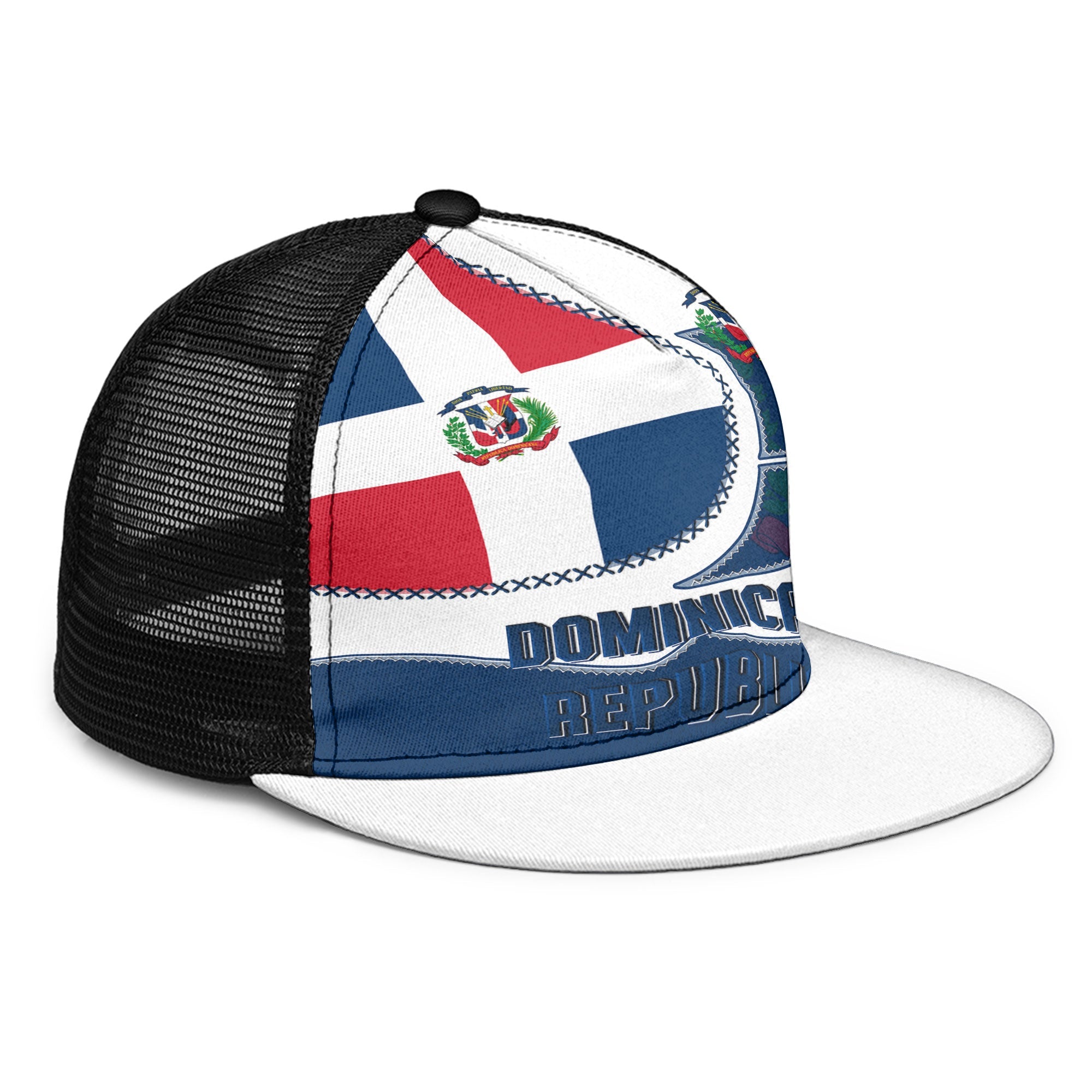 Dominican Republic Trucker Hat Flag & Coat Of Arms Leather Style