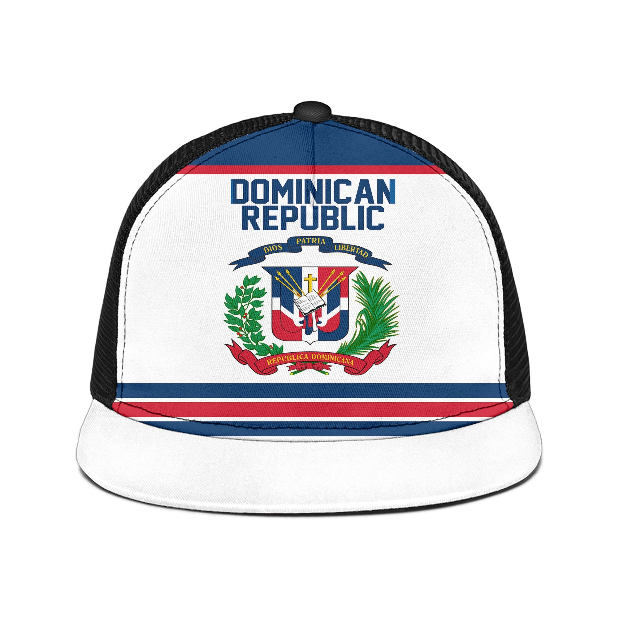 Dominican Republic Trucker Hat Flag & Coat Of Arms Hockey Style