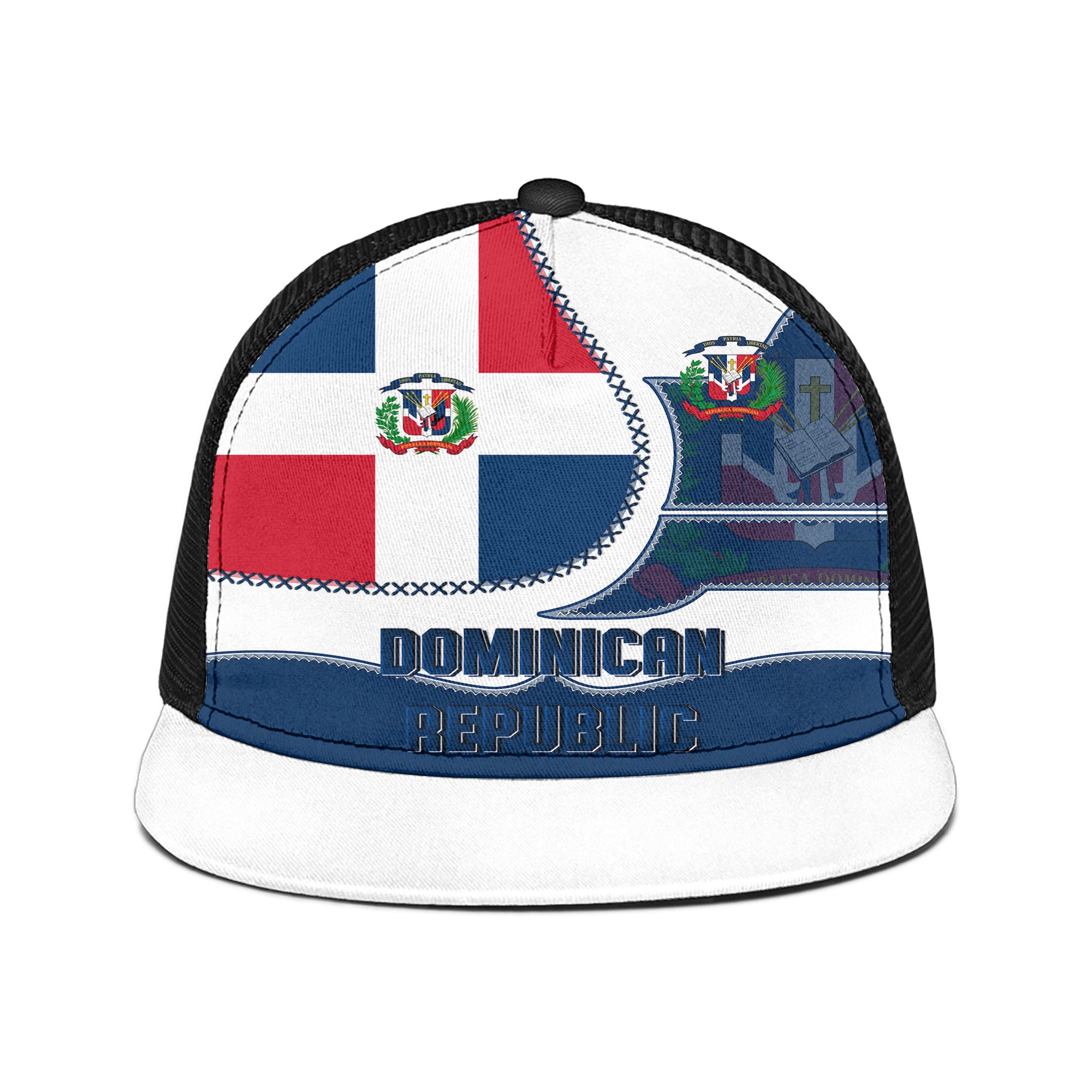 Dominican Republic Trucker Hat Flag & Coat Of Arms Leather Style