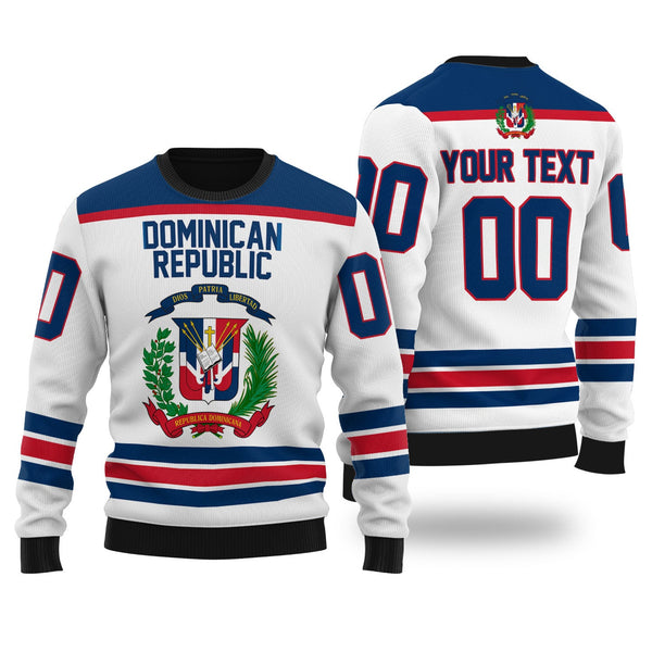 Dominican Republic Ugly Sweater Flag & Coat Of Arms Hockey Style