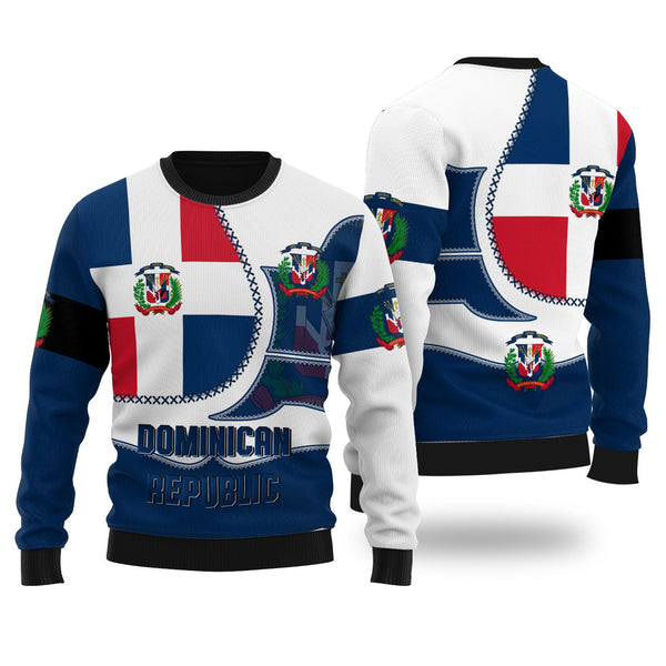 Dominican Republic Ugly Sweater Flag & Coat Of Arms Leather Style