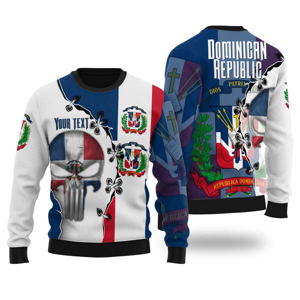 Dominican Republic Ugly Sweater Flag & Coat Of Arms Skull Style