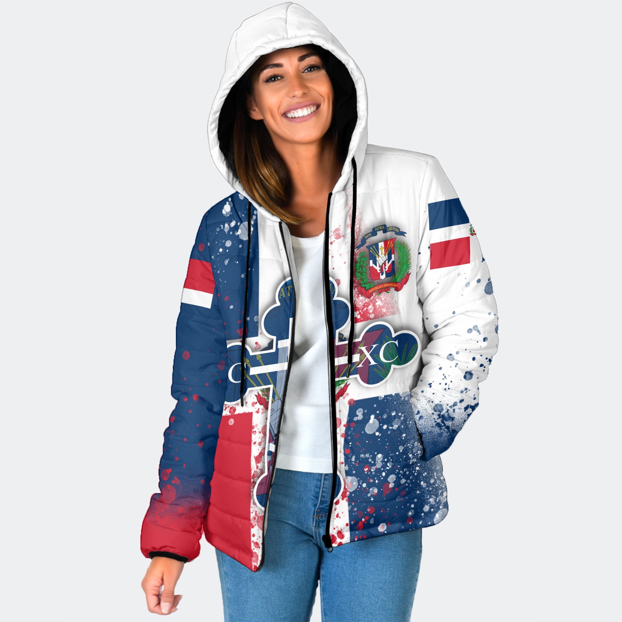 Dominican Republic Women Hooded Padded Jacket Flag & Coat Of Arms Orthodox Style