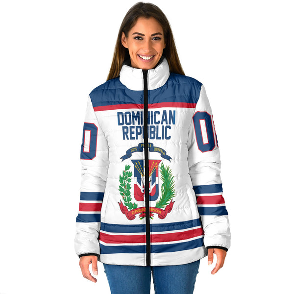 Dominican Republic Women Padded Jacket Flag & Coat Of Arms Hockey Style