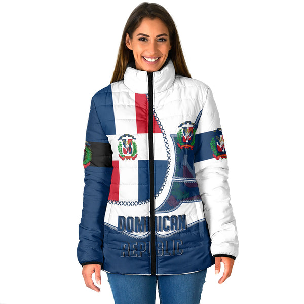 Dominican Republic Women Padded Jacket Flag & Coat Of Arms Leather Style