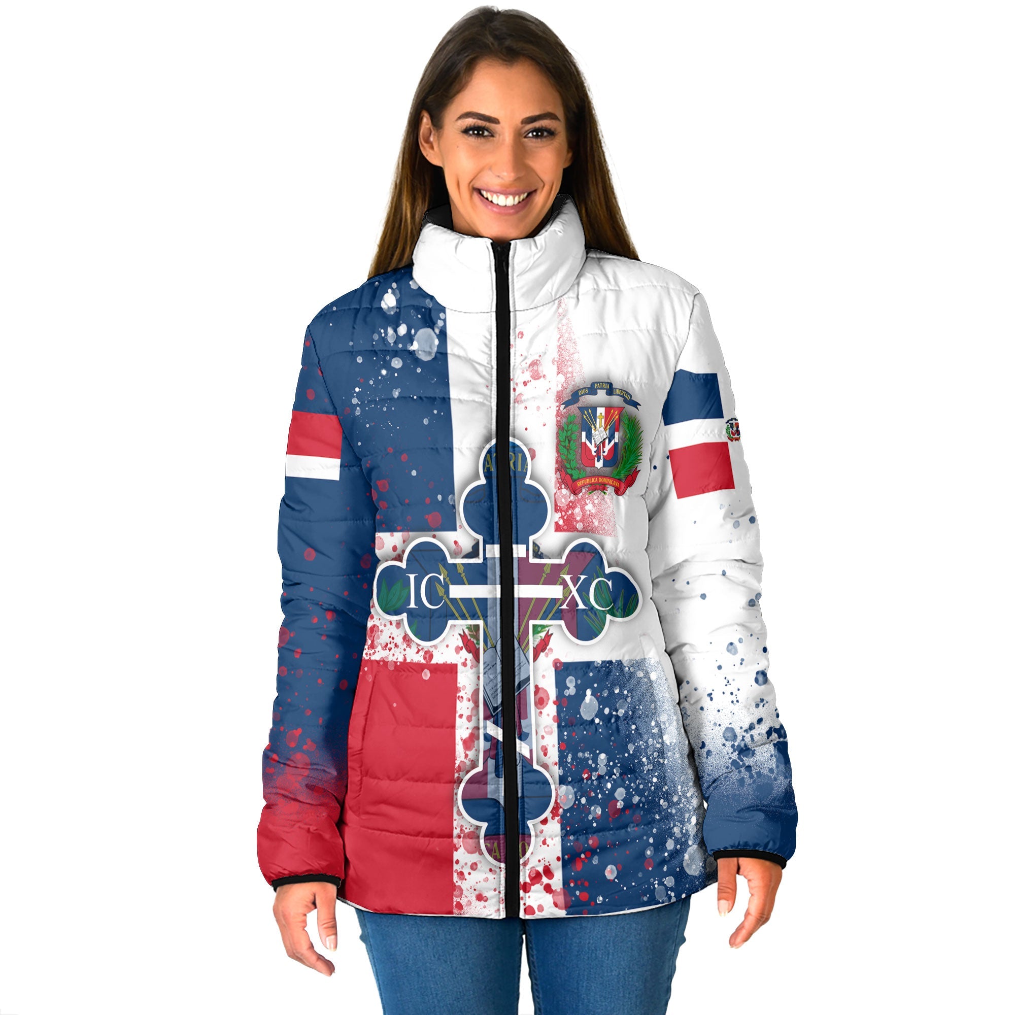 Dominican Republic Women Padded Jacket Flag & Coat Of Arms Orthodox Style