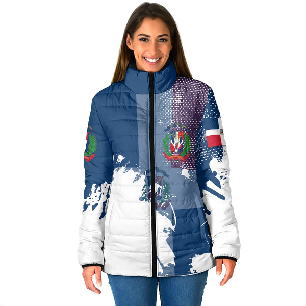 Dominican Republic Women Padded Jacket Flag & Coat Of Arms Paint Style