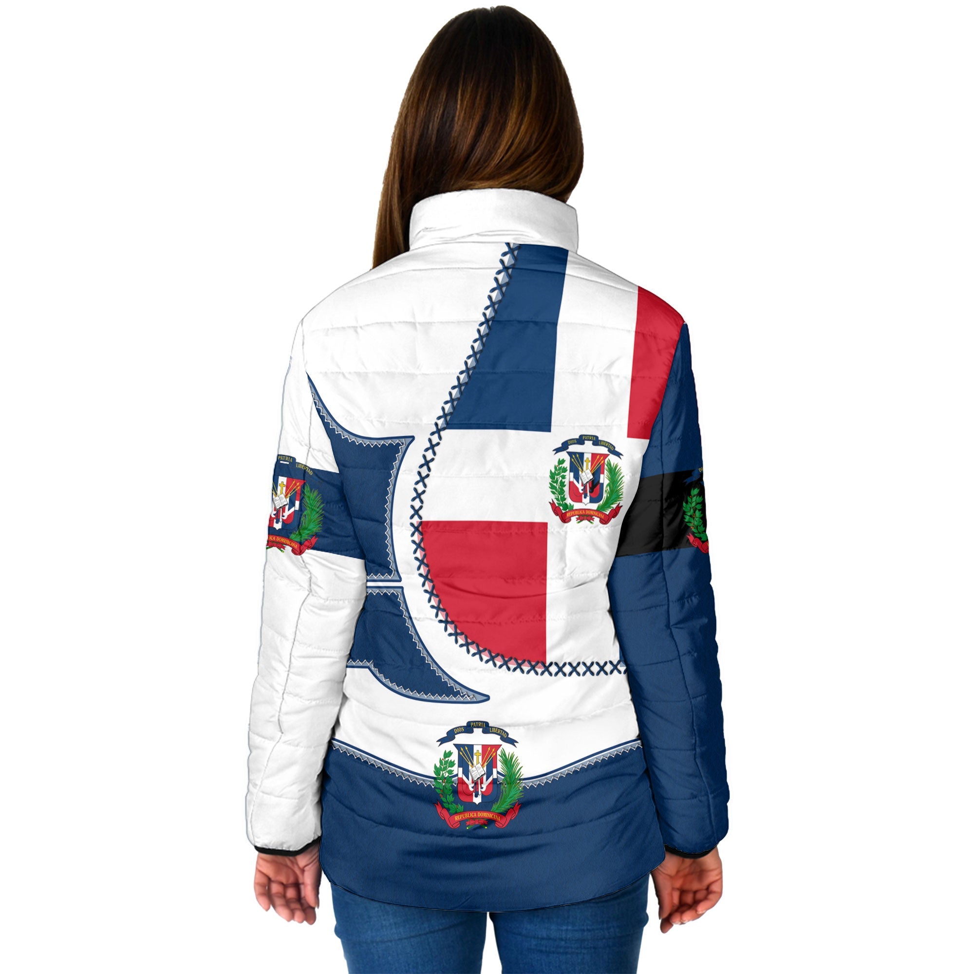 Dominican Republic Women Padded Jacket Flag & Coat Of Arms Leather Style