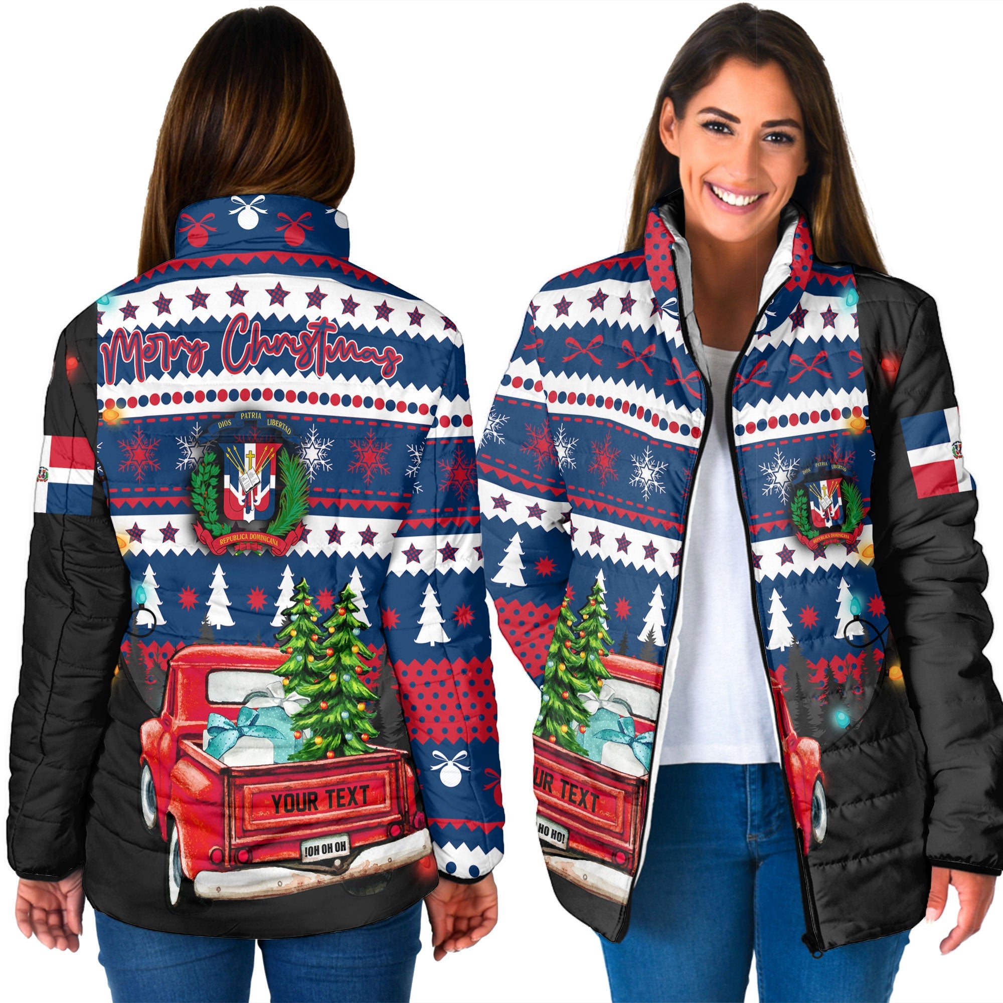 Dominican Republic Women Padded Jacket Coat Of Arms Christmas Style