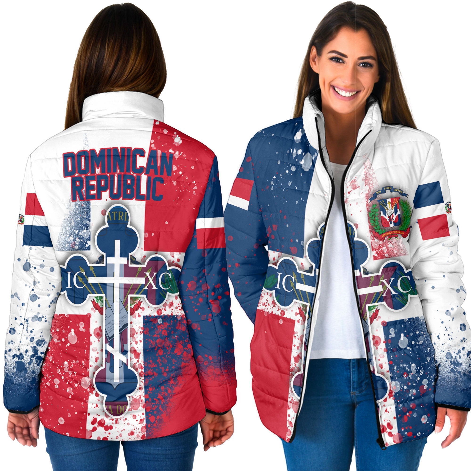 Dominican Republic Women Padded Jacket Flag & Coat Of Arms Orthodox Style