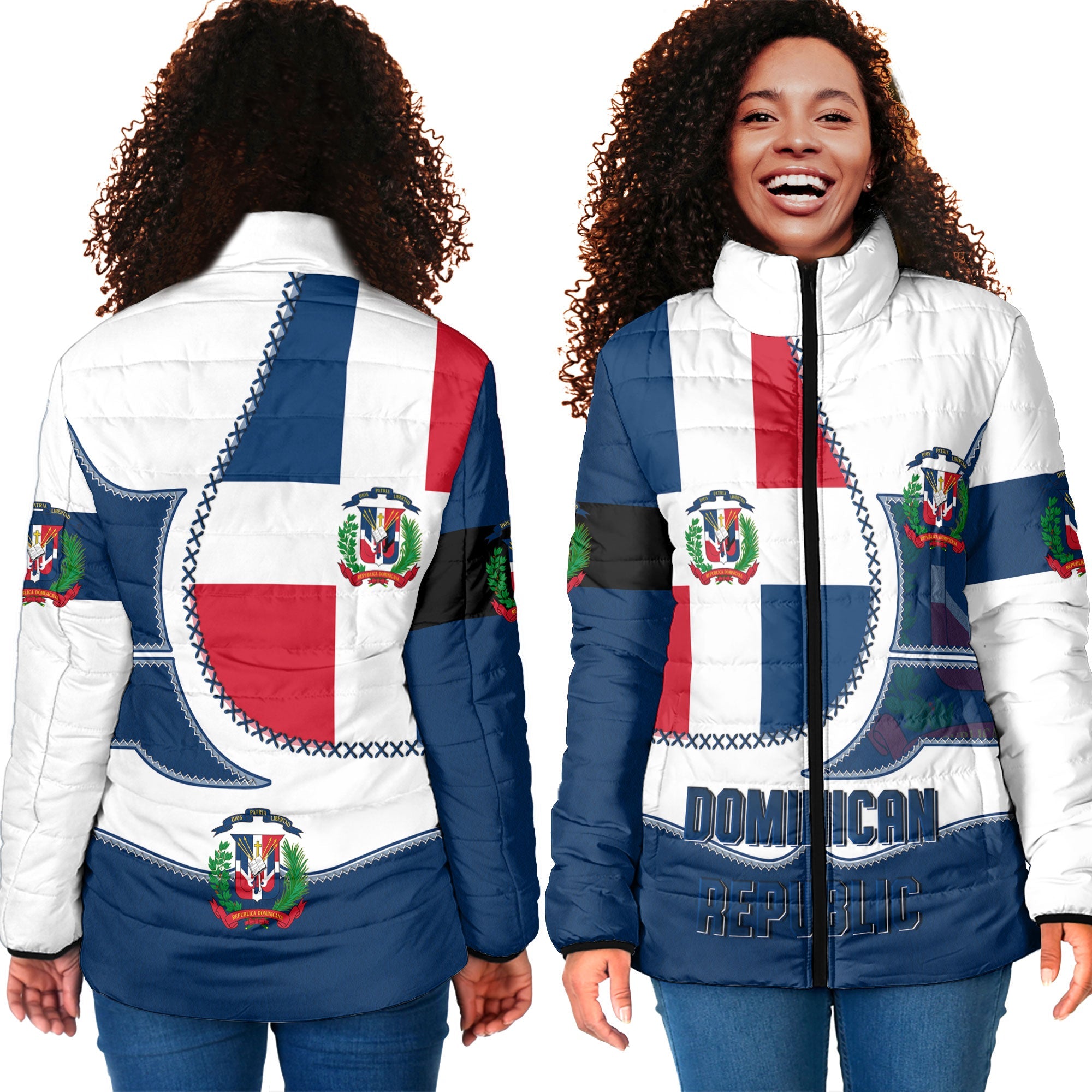 Dominican Republic Women Padded Jacket Flag & Coat Of Arms Leather Style