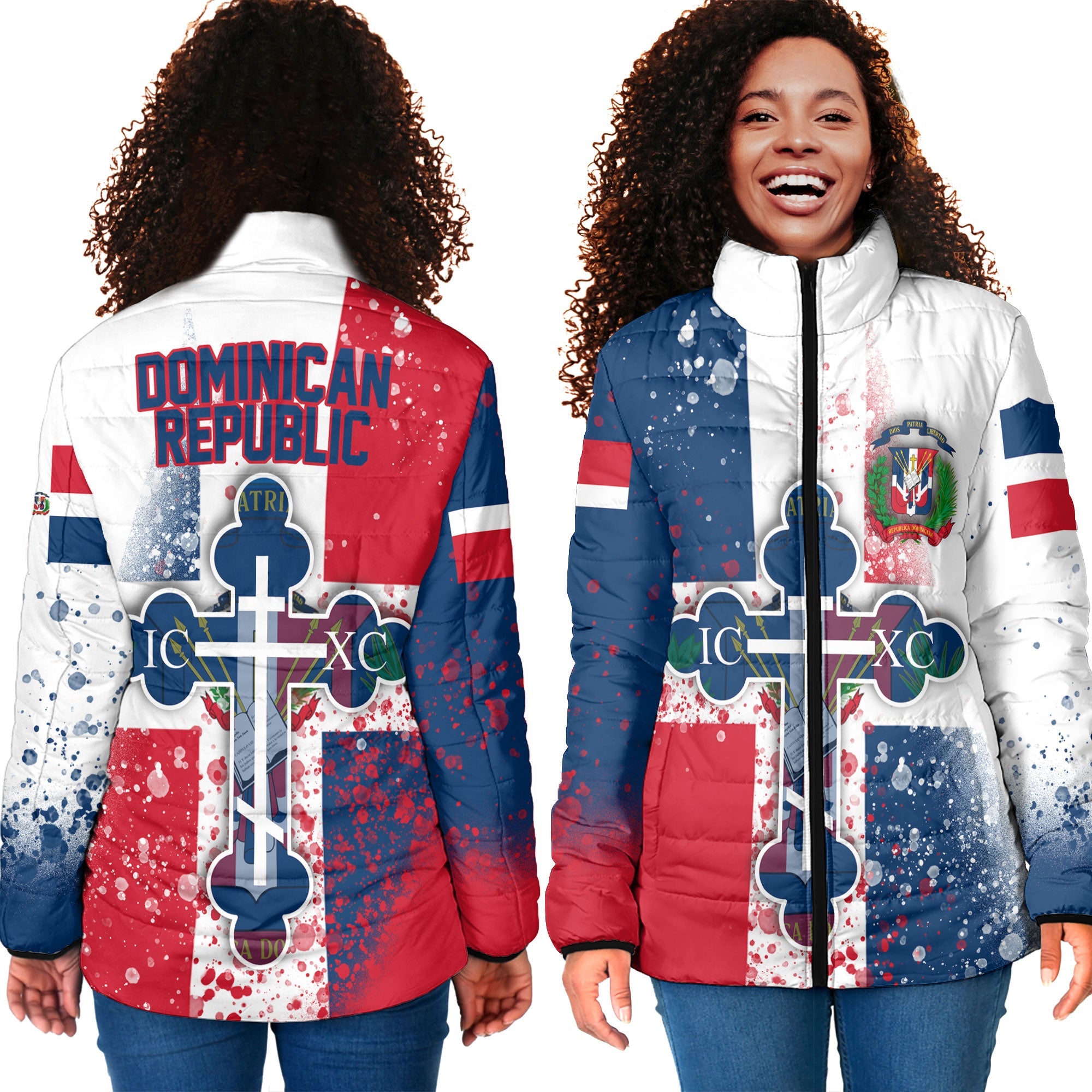 Dominican Republic Women Padded Jacket Flag & Coat Of Arms Orthodox Style