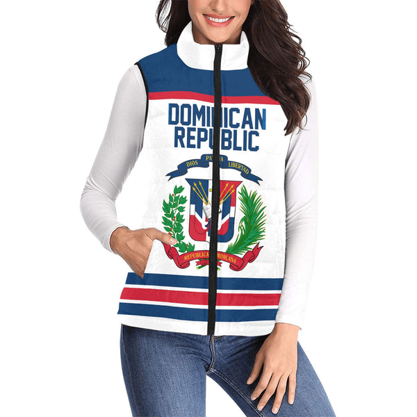 Dominican Republic Women Padded Jacket Vest Flag & Coat Of Arms Hockey Style