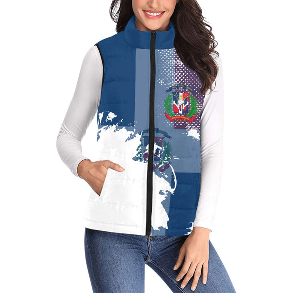 Dominican Republic Women Padded Jacket Vest Flag & Coat Of Arms Paint Style