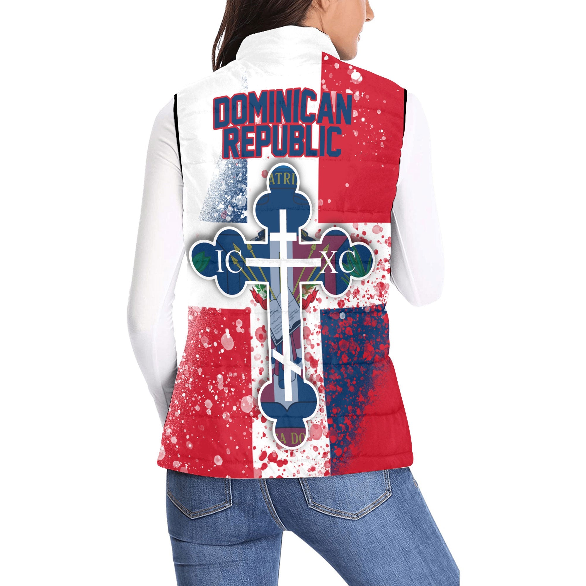 Dominican Republic Women Padded Jacket Vest Flag & Coat Of Arms Orthodox Style