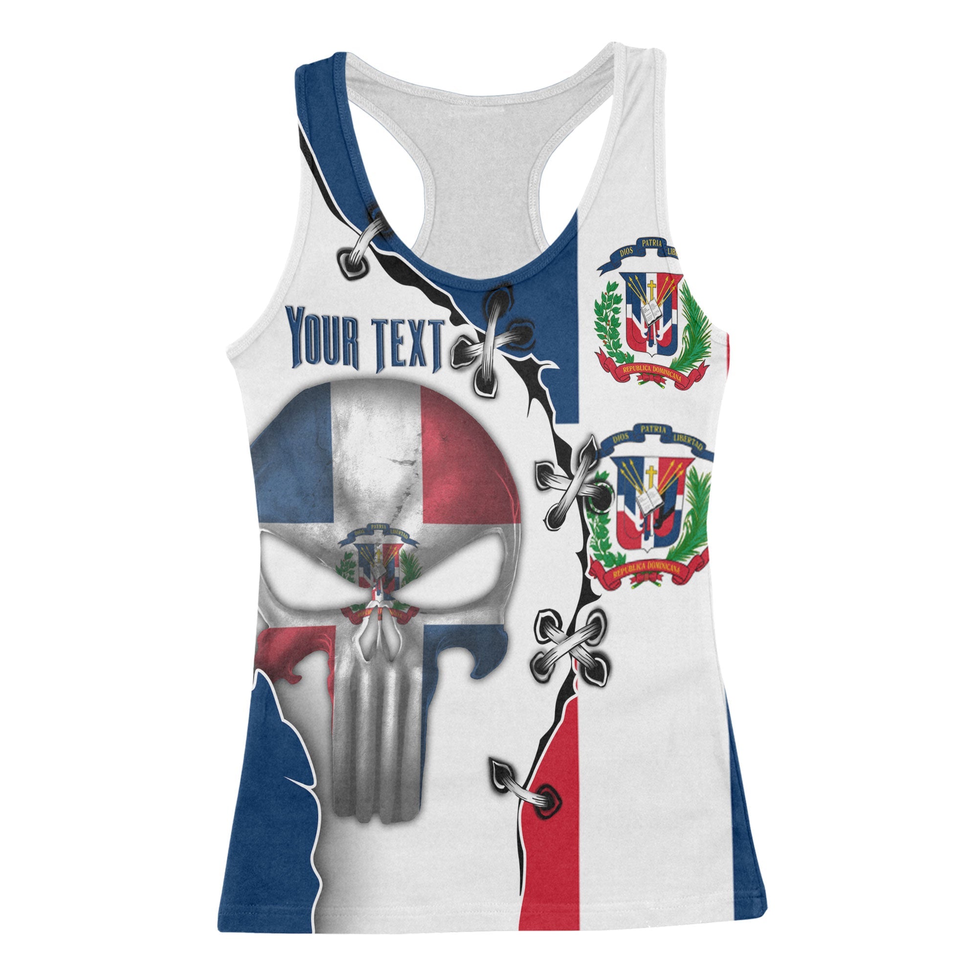 Dominican Republic Women Tank Top Flag & Coat Of Arms Skull Style