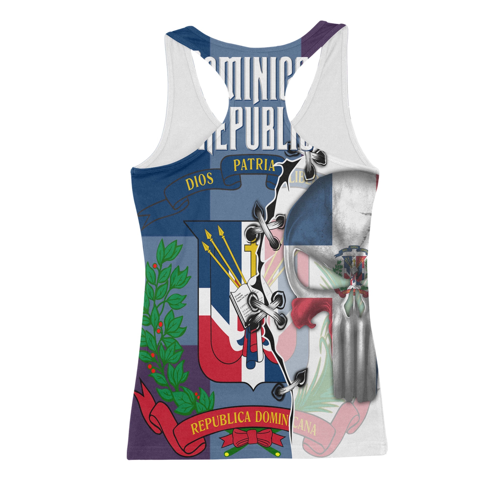 Dominican Republic Women Tank Top Flag & Coat Of Arms Skull Style