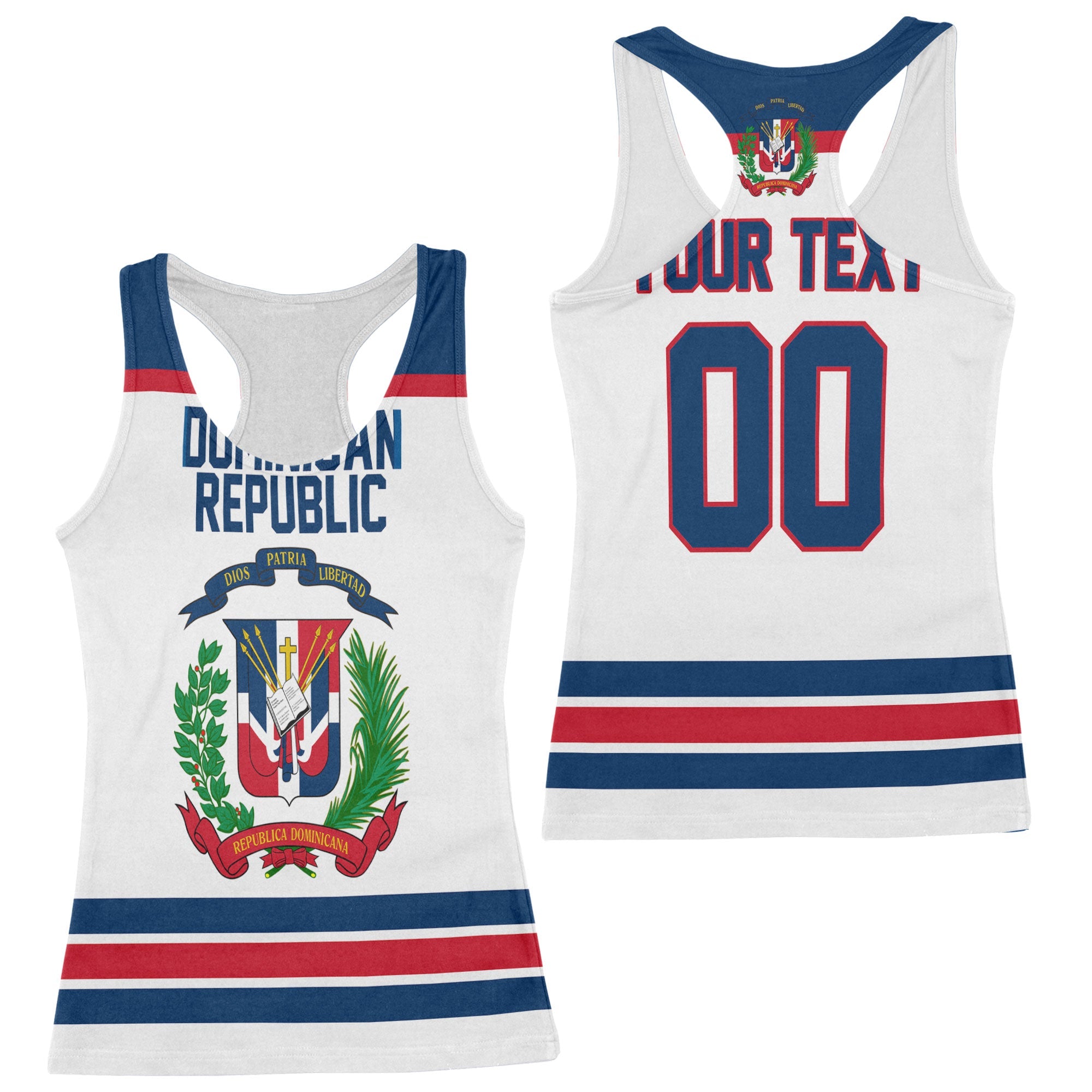 Dominican Republic Women Tank Top Flag & Coat Of Arms Hockey Style