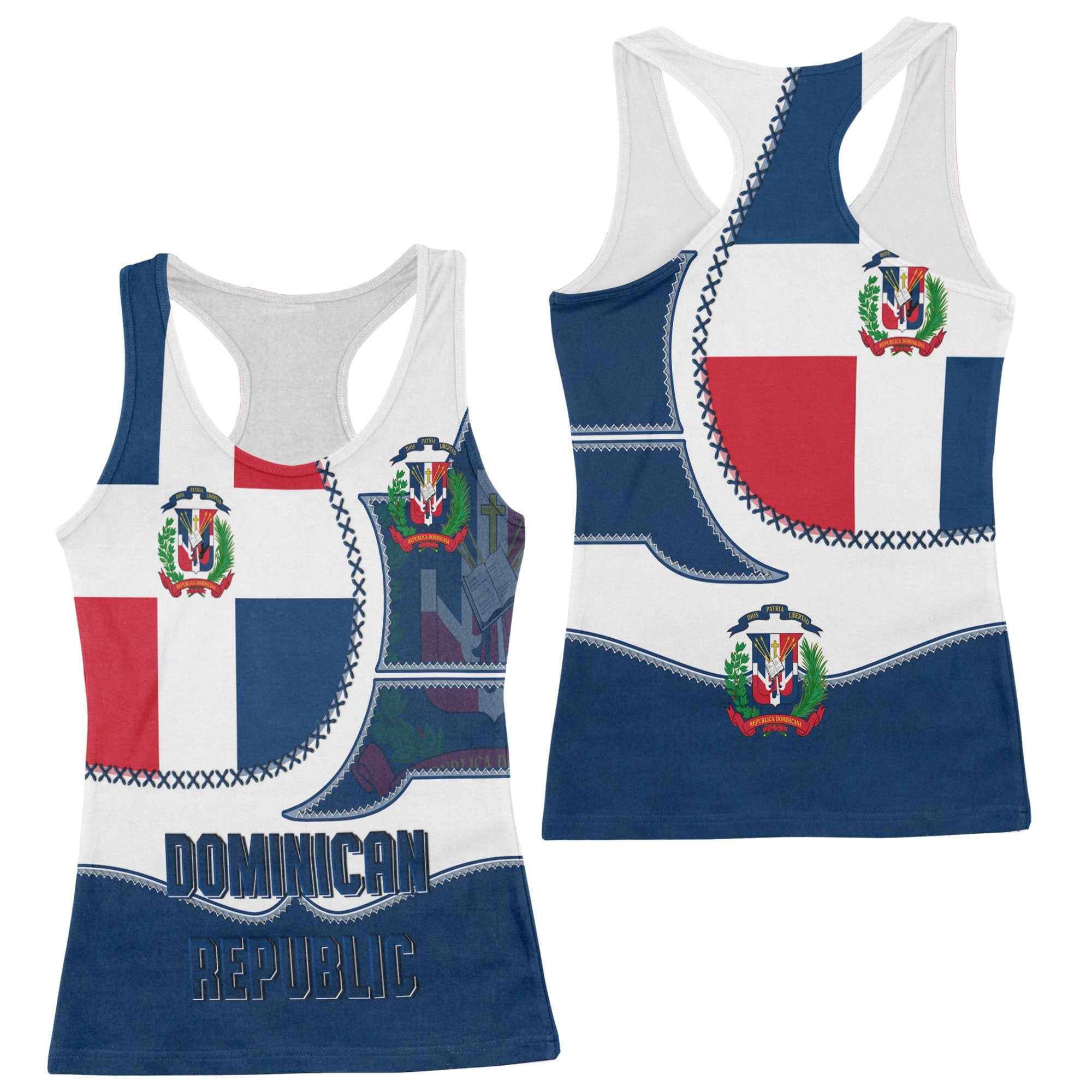 Dominican Republic Women Tank Top Flag & Coat Of Arms Leather Style