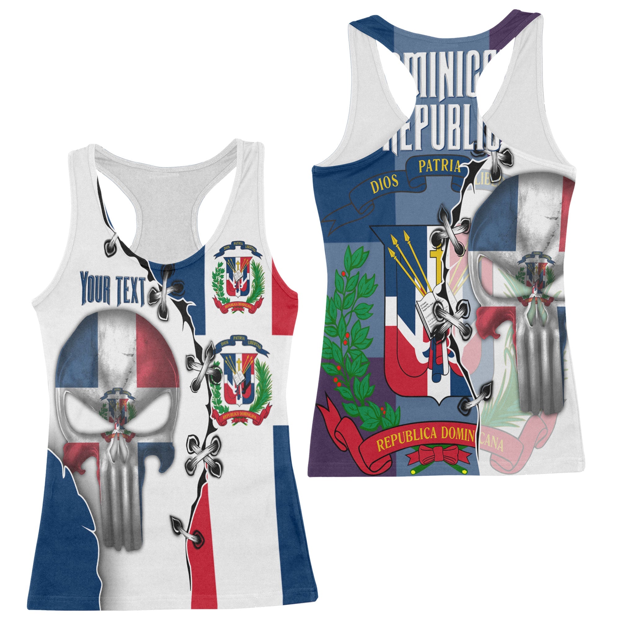 Dominican Republic Women Tank Top Flag & Coat Of Arms Skull Style