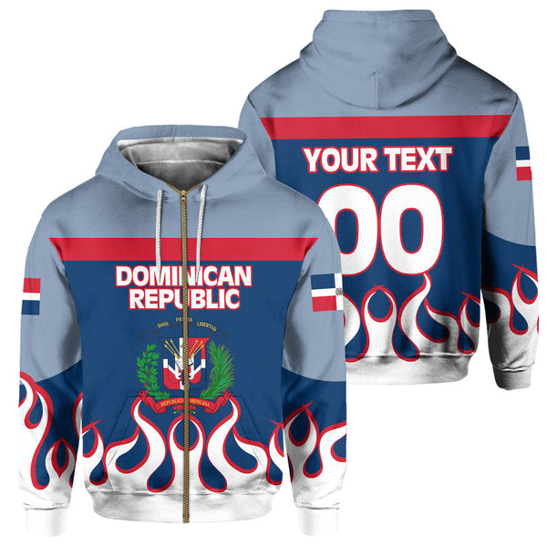 Dominican Republic Zip Hoodie Flag & Coat Of Arms Fire Hockey Style