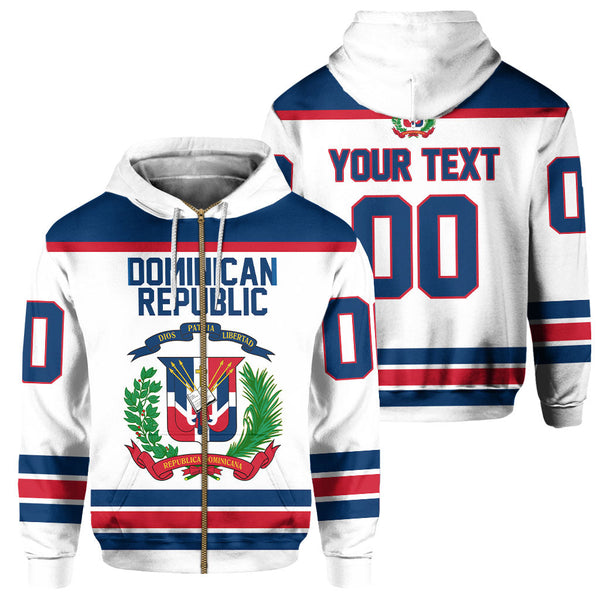 Dominican Republic Zip Hoodie Flag & Coat Of Arms Hockey Style